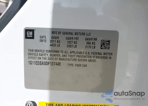 2013 Chevrolet Malibu 1Lt z USA, uszkodzony, nr VIN 1G11C5SA0DF137448